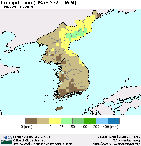 Korea Precipitation (USAF 557th WW) Thematic Map For 3/25/2019 - 3/31/2019