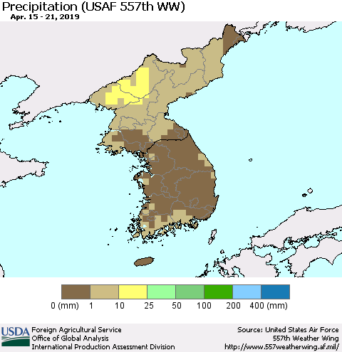 Korea Precipitation (USAF 557th WW) Thematic Map For 4/15/2019 - 4/21/2019