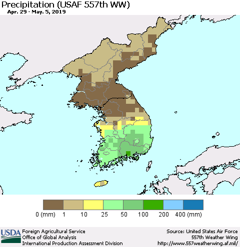 Korea Precipitation (USAF 557th WW) Thematic Map For 4/29/2019 - 5/5/2019