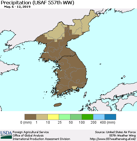 Korea Precipitation (USAF 557th WW) Thematic Map For 5/6/2019 - 5/12/2019