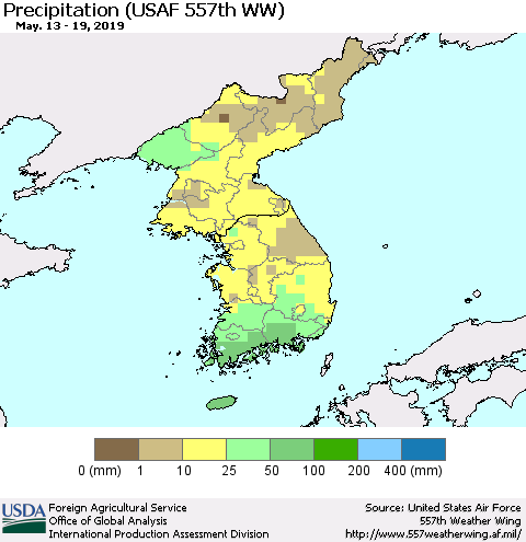 Korea Precipitation (USAF 557th WW) Thematic Map For 5/13/2019 - 5/19/2019
