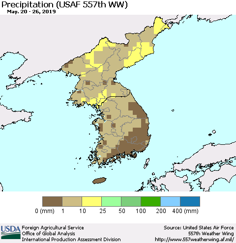 Korea Precipitation (USAF 557th WW) Thematic Map For 5/20/2019 - 5/26/2019