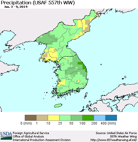 Korea Precipitation (USAF 557th WW) Thematic Map For 6/3/2019 - 6/9/2019