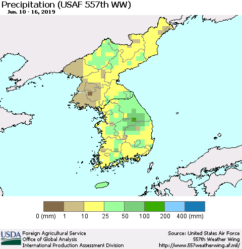 Korea Precipitation (USAF 557th WW) Thematic Map For 6/10/2019 - 6/16/2019