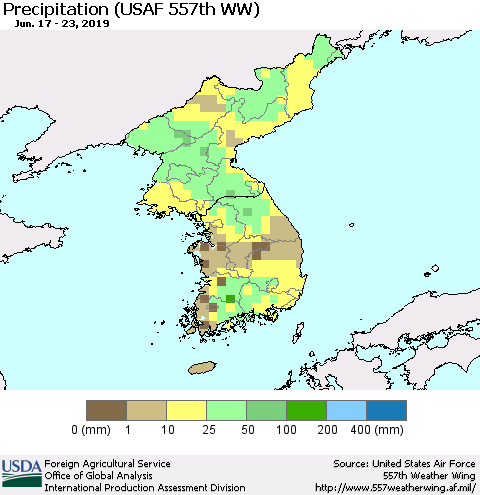 Korea Precipitation (USAF 557th WW) Thematic Map For 6/17/2019 - 6/23/2019