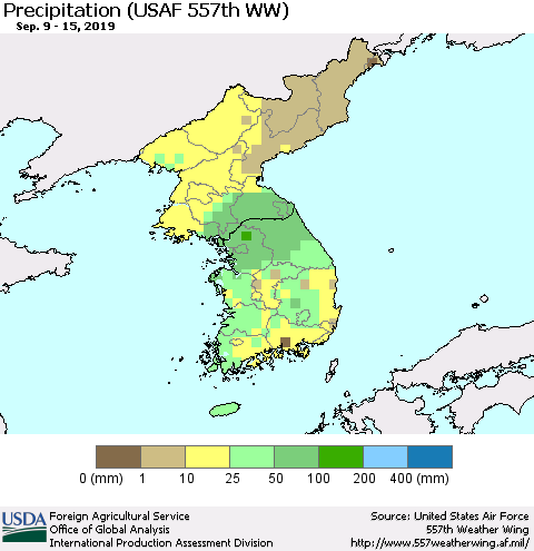 Korea Precipitation (USAF 557th WW) Thematic Map For 9/9/2019 - 9/15/2019