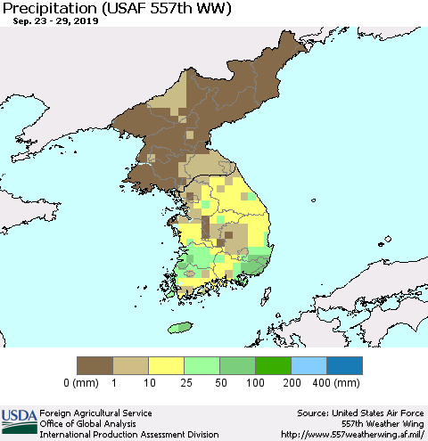 Korea Precipitation (USAF 557th WW) Thematic Map For 9/23/2019 - 9/29/2019