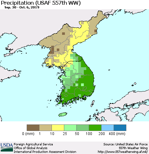 Korea Precipitation (USAF 557th WW) Thematic Map For 9/30/2019 - 10/6/2019