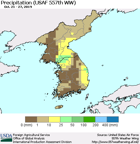 Korea Precipitation (USAF 557th WW) Thematic Map For 10/21/2019 - 10/27/2019