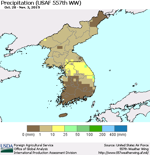 Korea Precipitation (USAF 557th WW) Thematic Map For 10/28/2019 - 11/3/2019