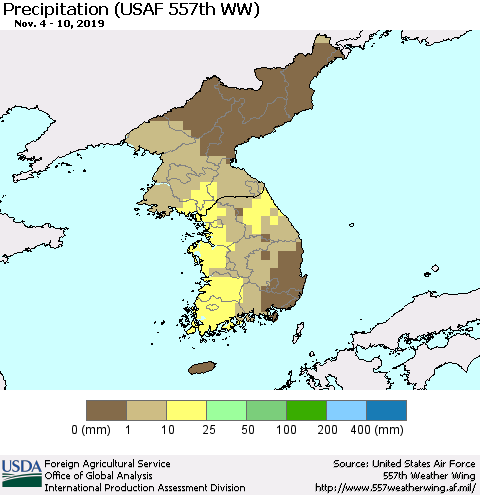 Korea Precipitation (USAF 557th WW) Thematic Map For 11/4/2019 - 11/10/2019