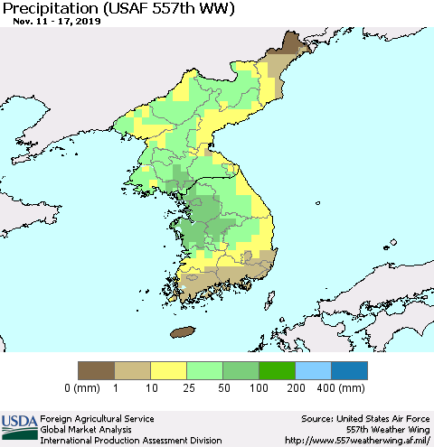 Korea Precipitation (USAF 557th WW) Thematic Map For 11/11/2019 - 11/17/2019
