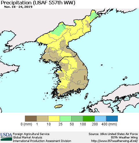 Korea Precipitation (USAF 557th WW) Thematic Map For 11/18/2019 - 11/24/2019