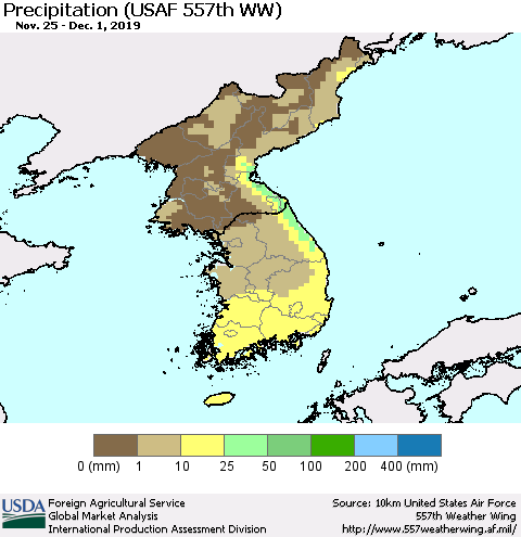 Korea Precipitation (USAF 557th WW) Thematic Map For 11/25/2019 - 12/1/2019