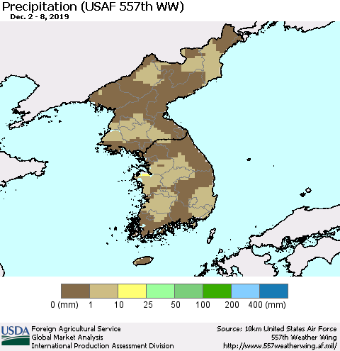 Korea Precipitation (USAF 557th WW) Thematic Map For 12/2/2019 - 12/8/2019