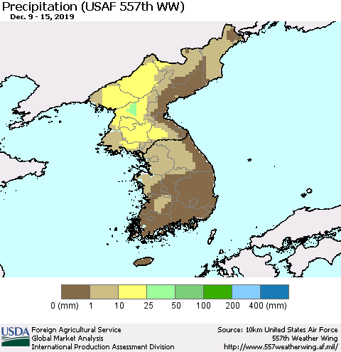 Korea Precipitation (USAF 557th WW) Thematic Map For 12/9/2019 - 12/15/2019