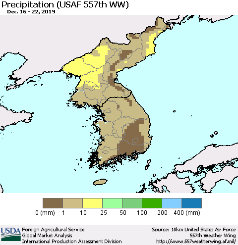 Korea Precipitation (USAF 557th WW) Thematic Map For 12/16/2019 - 12/22/2019