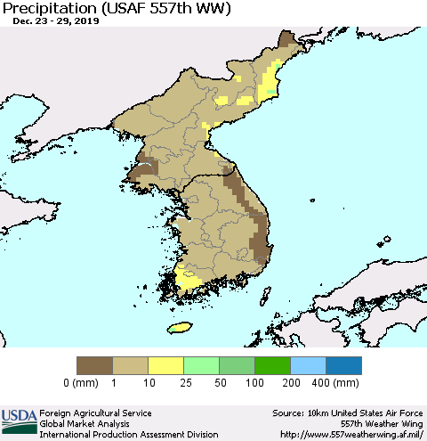 Korea Precipitation (USAF 557th WW) Thematic Map For 12/23/2019 - 12/29/2019