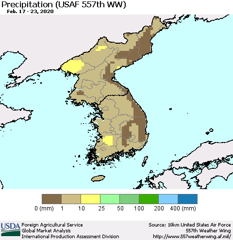 Korea Precipitation (USAF 557th WW) Thematic Map For 2/17/2020 - 2/23/2020