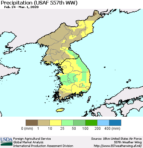 Korea Precipitation (USAF 557th WW) Thematic Map For 2/24/2020 - 3/1/2020