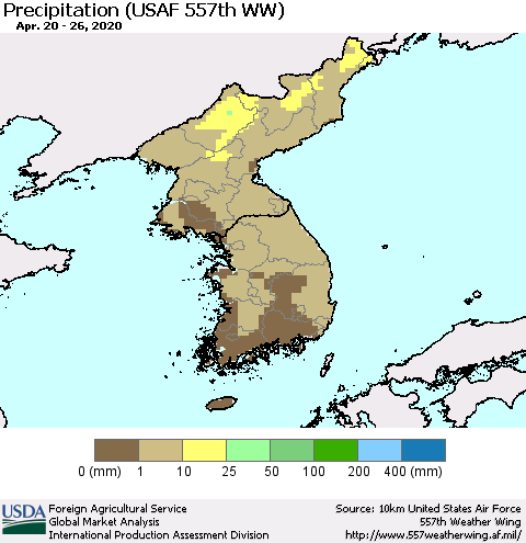Korea Precipitation (USAF 557th WW) Thematic Map For 4/20/2020 - 4/26/2020