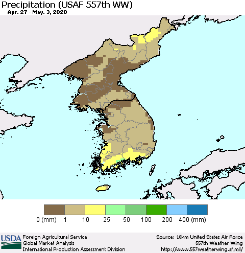 Korea Precipitation (USAF 557th WW) Thematic Map For 4/27/2020 - 5/3/2020