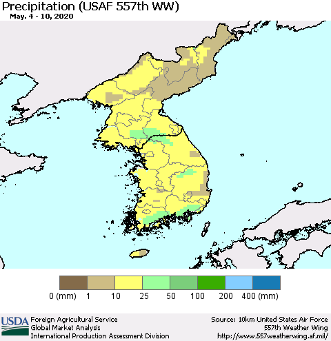 Korea Precipitation (USAF 557th WW) Thematic Map For 5/4/2020 - 5/10/2020