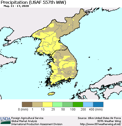Korea Precipitation (USAF 557th WW) Thematic Map For 5/11/2020 - 5/17/2020