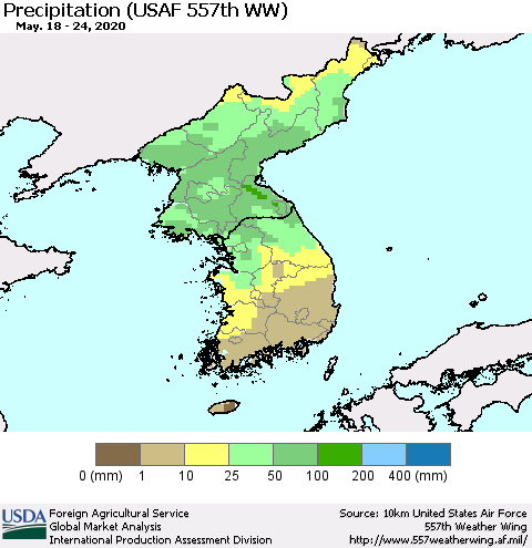 Korea Precipitation (USAF 557th WW) Thematic Map For 5/18/2020 - 5/24/2020
