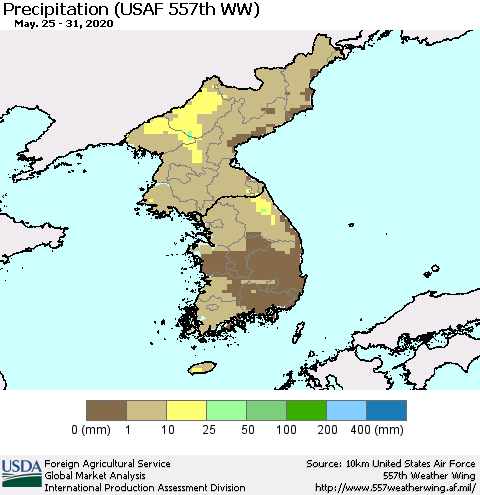 Korea Precipitation (USAF 557th WW) Thematic Map For 5/25/2020 - 5/31/2020