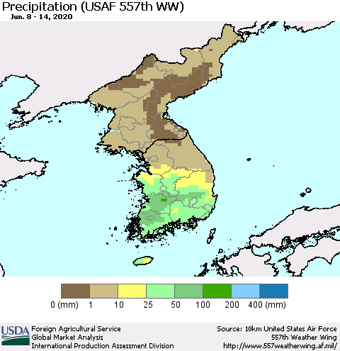 Korea Precipitation (USAF 557th WW) Thematic Map For 6/8/2020 - 6/14/2020