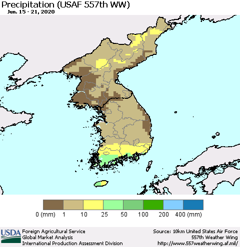 Korea Precipitation (USAF 557th WW) Thematic Map For 6/15/2020 - 6/21/2020