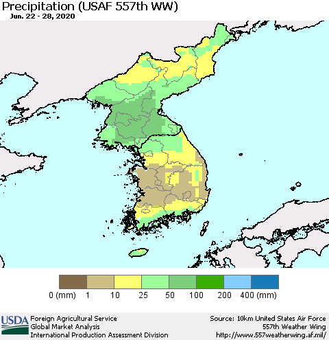 Korea Precipitation (USAF 557th WW) Thematic Map For 6/22/2020 - 6/28/2020