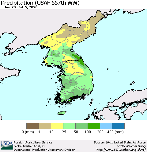 Korea Precipitation (USAF 557th WW) Thematic Map For 6/29/2020 - 7/5/2020