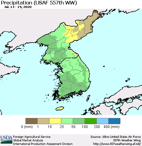 Korea Precipitation (USAF 557th WW) Thematic Map For 7/13/2020 - 7/19/2020