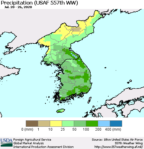 Korea Precipitation (USAF 557th WW) Thematic Map For 7/20/2020 - 7/26/2020