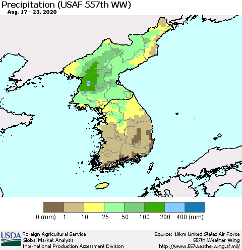 Korea Precipitation (USAF 557th WW) Thematic Map For 8/17/2020 - 8/23/2020