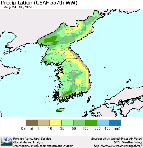 Korea Precipitation (USAF 557th WW) Thematic Map For 8/24/2020 - 8/30/2020