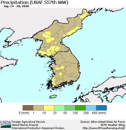 Korea Precipitation (USAF 557th WW) Thematic Map For 9/14/2020 - 9/20/2020