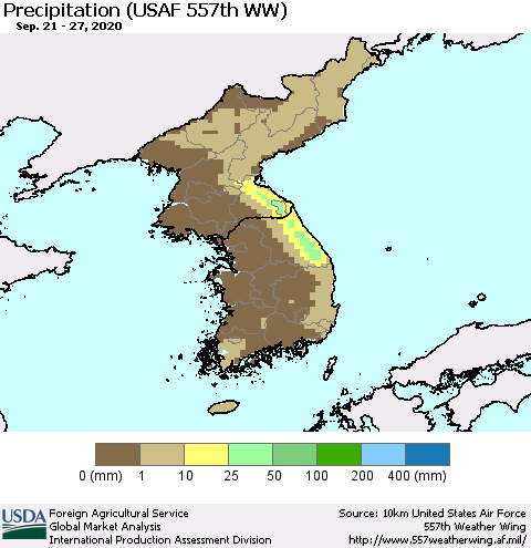 Korea Precipitation (USAF 557th WW) Thematic Map For 9/21/2020 - 9/27/2020