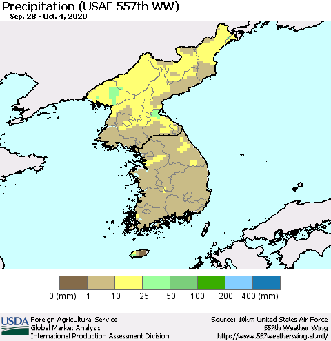 Korea Precipitation (USAF 557th WW) Thematic Map For 9/28/2020 - 10/4/2020
