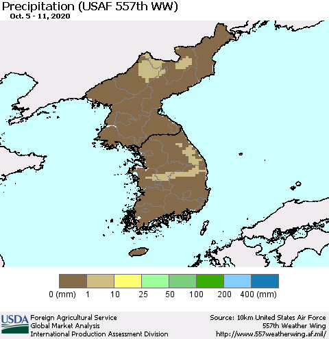 Korea Precipitation (USAF 557th WW) Thematic Map For 10/5/2020 - 10/11/2020