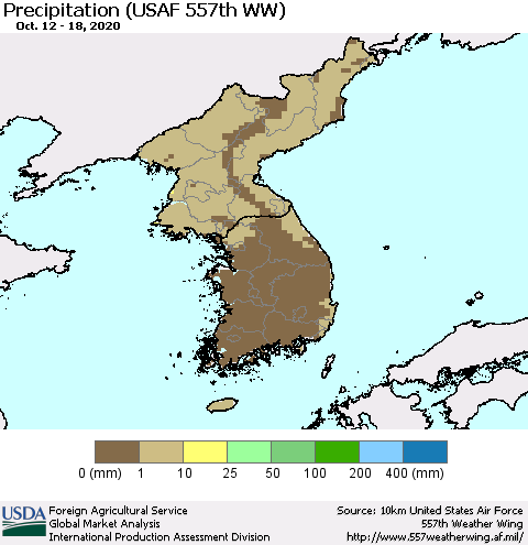 Korea Precipitation (USAF 557th WW) Thematic Map For 10/12/2020 - 10/18/2020