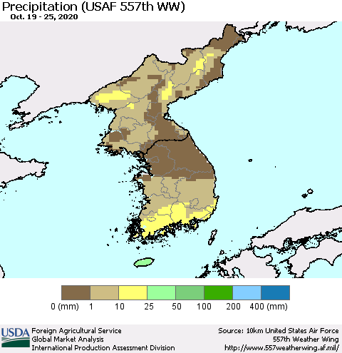 Korea Precipitation (USAF 557th WW) Thematic Map For 10/19/2020 - 10/25/2020