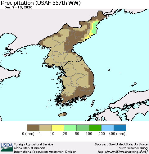 Korea Precipitation (USAF 557th WW) Thematic Map For 12/7/2020 - 12/13/2020