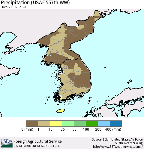 Korea Precipitation (USAF 557th WW) Thematic Map For 12/21/2020 - 12/27/2020