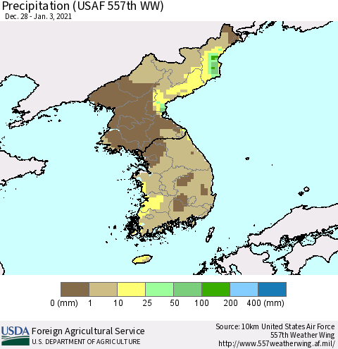 Korea Precipitation (USAF 557th WW) Thematic Map For 12/28/2020 - 1/3/2021