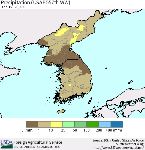 Korea Precipitation (USAF 557th WW) Thematic Map For 2/15/2021 - 2/21/2021