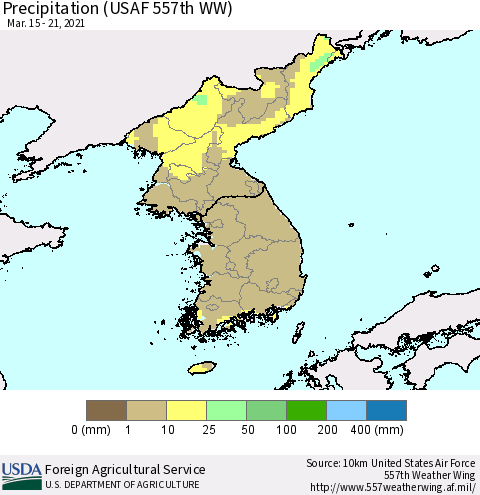 Korea Precipitation (USAF 557th WW) Thematic Map For 3/15/2021 - 3/21/2021