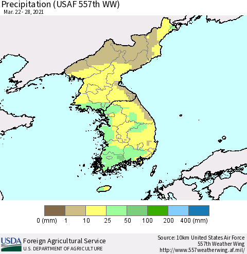 Korea Precipitation (USAF 557th WW) Thematic Map For 3/22/2021 - 3/28/2021